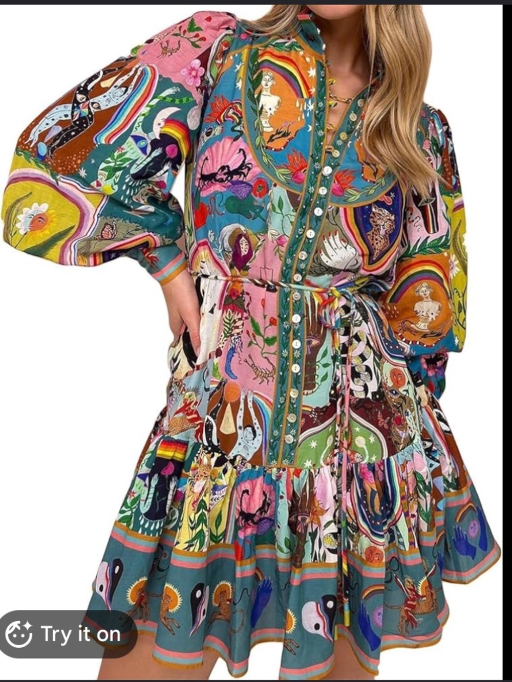 Vibrant women's boho graffiti summer dress